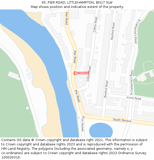 45, PIER ROAD, LITTLEHAMPTON, BN17 5LW: Location map and indicative extent of plot