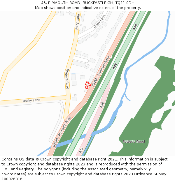 45, PLYMOUTH ROAD, BUCKFASTLEIGH, TQ11 0DH: Location map and indicative extent of plot