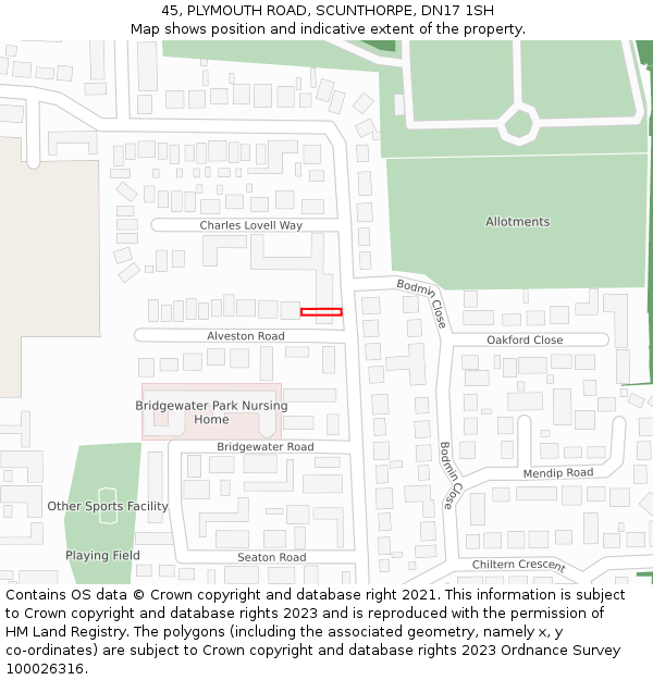 45, PLYMOUTH ROAD, SCUNTHORPE, DN17 1SH: Location map and indicative extent of plot