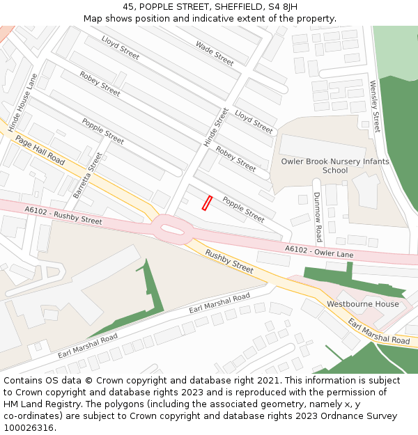 45, POPPLE STREET, SHEFFIELD, S4 8JH: Location map and indicative extent of plot