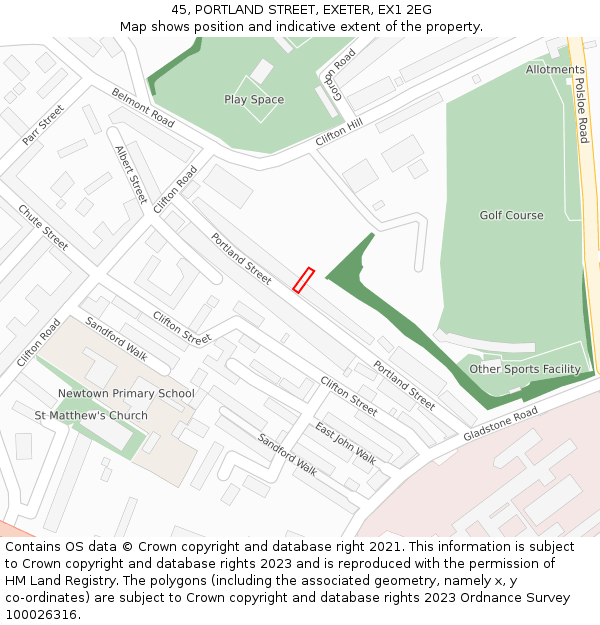 45, PORTLAND STREET, EXETER, EX1 2EG: Location map and indicative extent of plot