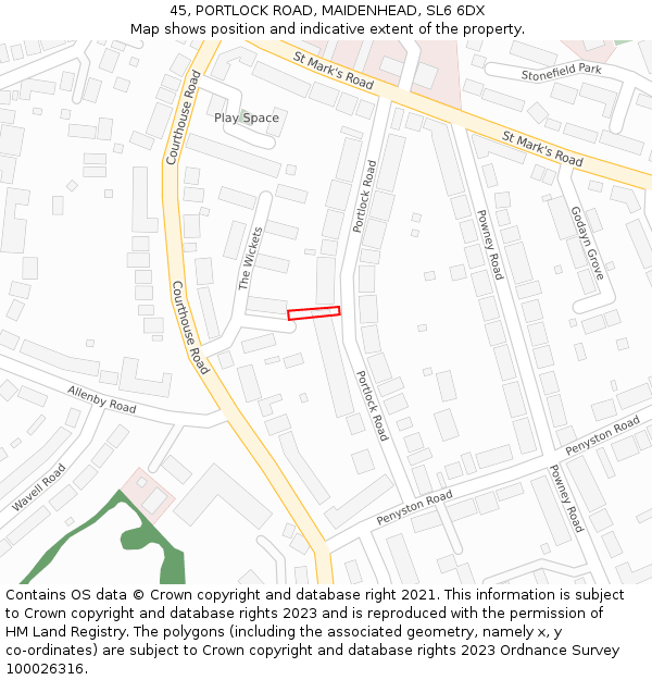 45, PORTLOCK ROAD, MAIDENHEAD, SL6 6DX: Location map and indicative extent of plot