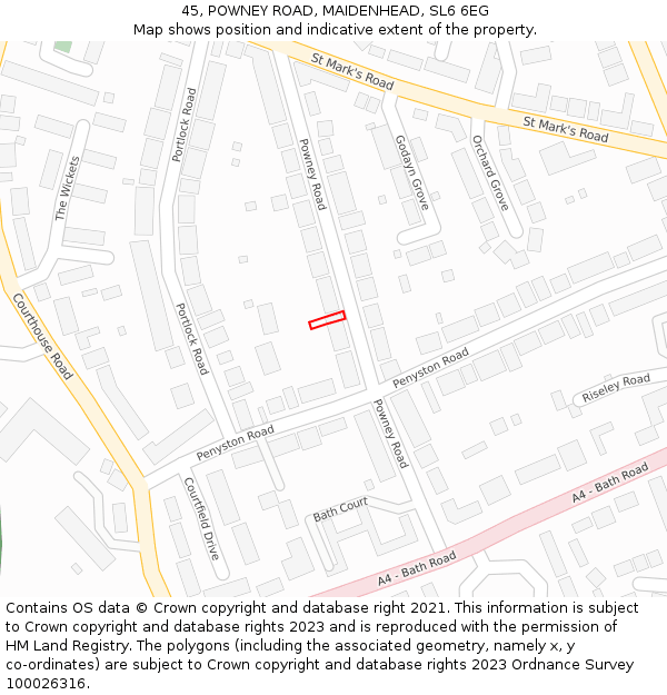 45, POWNEY ROAD, MAIDENHEAD, SL6 6EG: Location map and indicative extent of plot