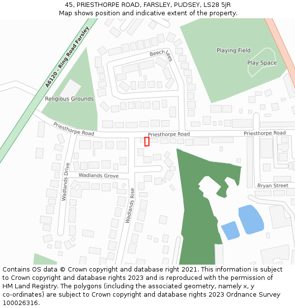 45, PRIESTHORPE ROAD, FARSLEY, PUDSEY, LS28 5JR: Location map and indicative extent of plot