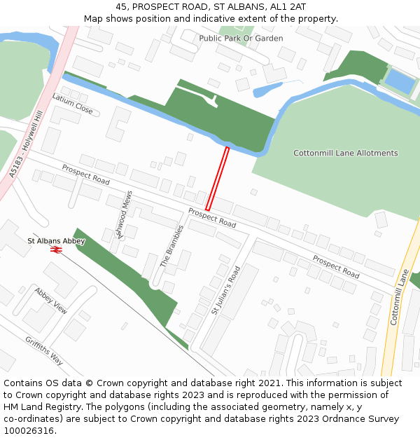 45, PROSPECT ROAD, ST ALBANS, AL1 2AT: Location map and indicative extent of plot