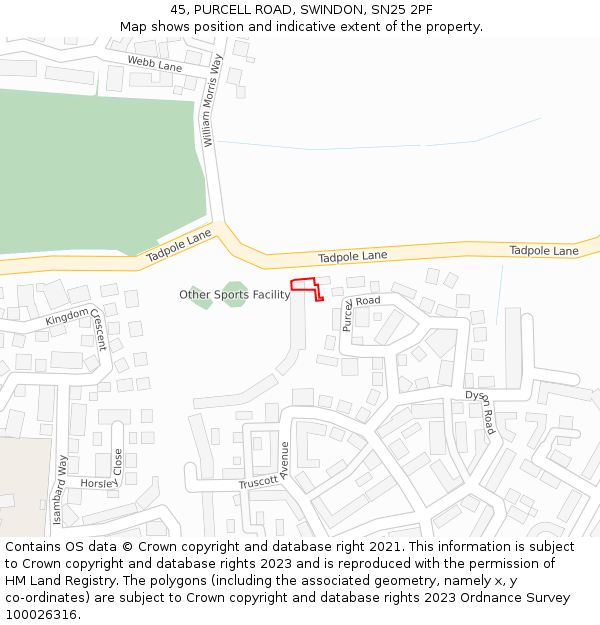 45, PURCELL ROAD, SWINDON, SN25 2PF: Location map and indicative extent of plot