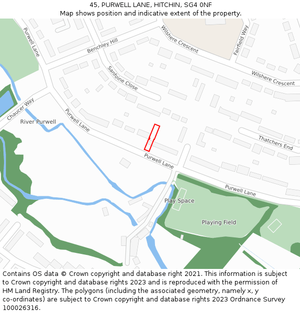 45, PURWELL LANE, HITCHIN, SG4 0NF: Location map and indicative extent of plot