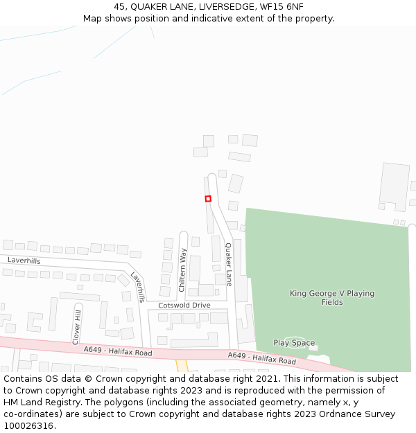 45, QUAKER LANE, LIVERSEDGE, WF15 6NF: Location map and indicative extent of plot