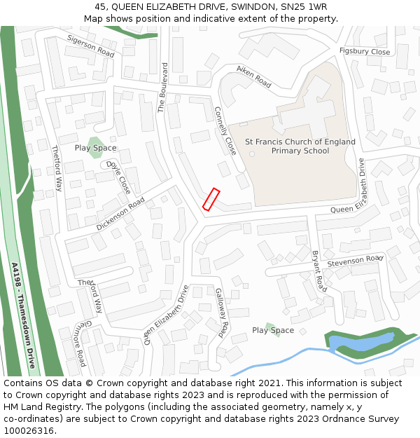 45, QUEEN ELIZABETH DRIVE, SWINDON, SN25 1WR: Location map and indicative extent of plot