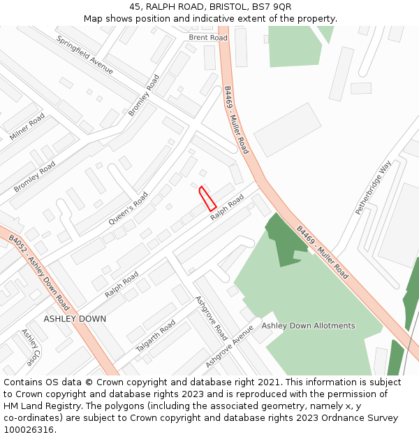 45, RALPH ROAD, BRISTOL, BS7 9QR: Location map and indicative extent of plot