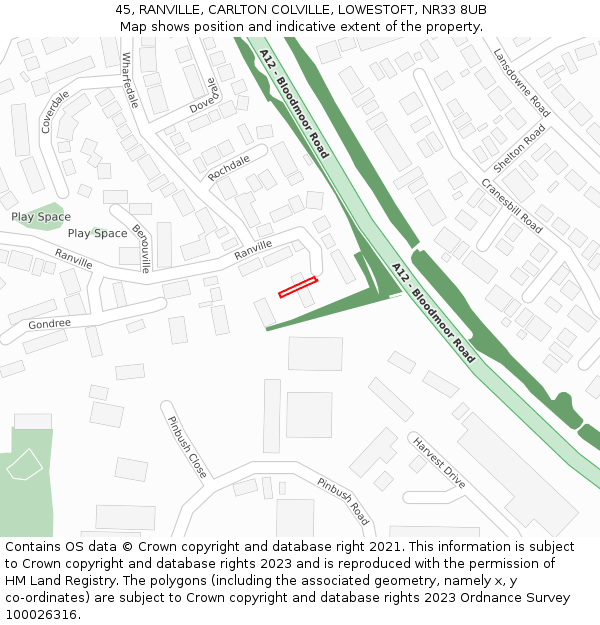 45, RANVILLE, CARLTON COLVILLE, LOWESTOFT, NR33 8UB: Location map and indicative extent of plot