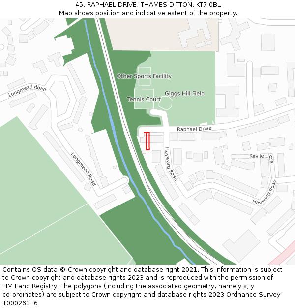 45, RAPHAEL DRIVE, THAMES DITTON, KT7 0BL: Location map and indicative extent of plot