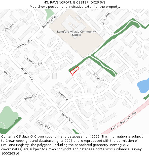 45, RAVENCROFT, BICESTER, OX26 6YE: Location map and indicative extent of plot
