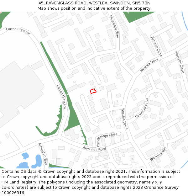45, RAVENGLASS ROAD, WESTLEA, SWINDON, SN5 7BN: Location map and indicative extent of plot