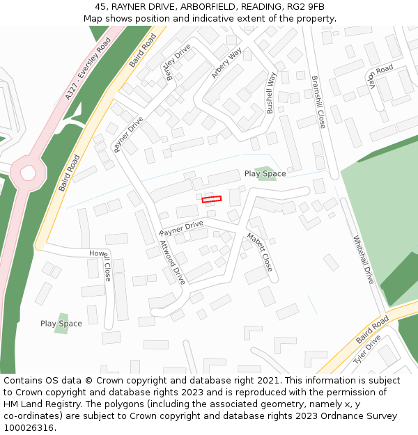 45, RAYNER DRIVE, ARBORFIELD, READING, RG2 9FB: Location map and indicative extent of plot