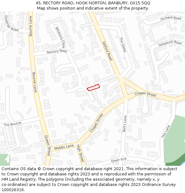 45, RECTORY ROAD, HOOK NORTON, BANBURY, OX15 5QQ: Location map and indicative extent of plot