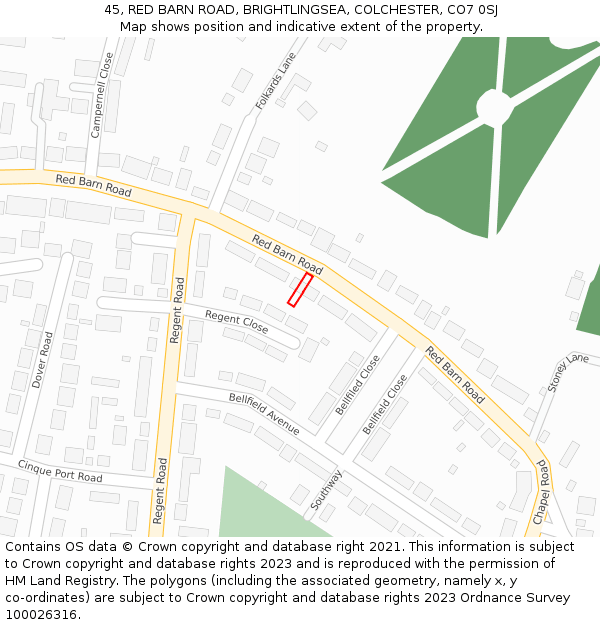 45, RED BARN ROAD, BRIGHTLINGSEA, COLCHESTER, CO7 0SJ: Location map and indicative extent of plot