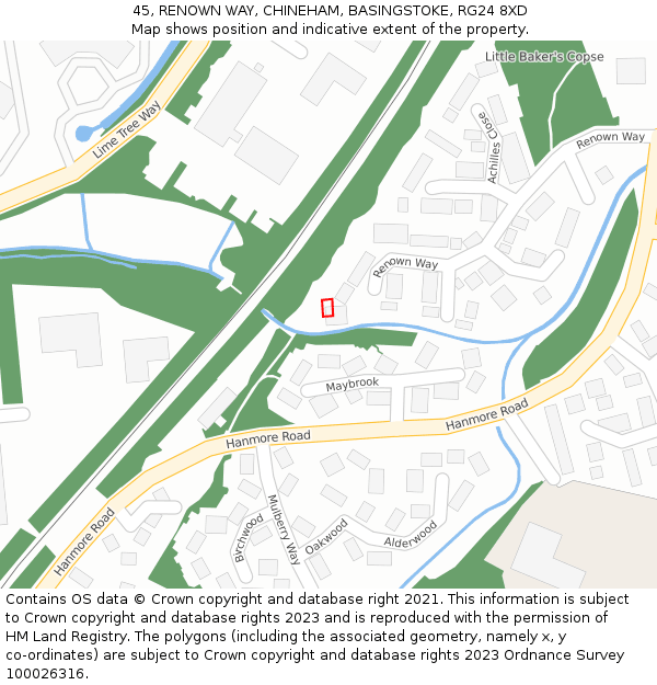 45, RENOWN WAY, CHINEHAM, BASINGSTOKE, RG24 8XD: Location map and indicative extent of plot