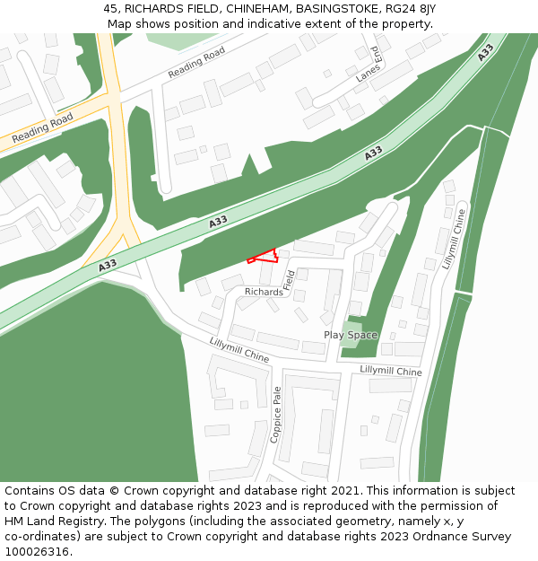 45, RICHARDS FIELD, CHINEHAM, BASINGSTOKE, RG24 8JY: Location map and indicative extent of plot