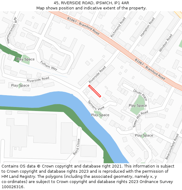 45, RIVERSIDE ROAD, IPSWICH, IP1 4AR: Location map and indicative extent of plot
