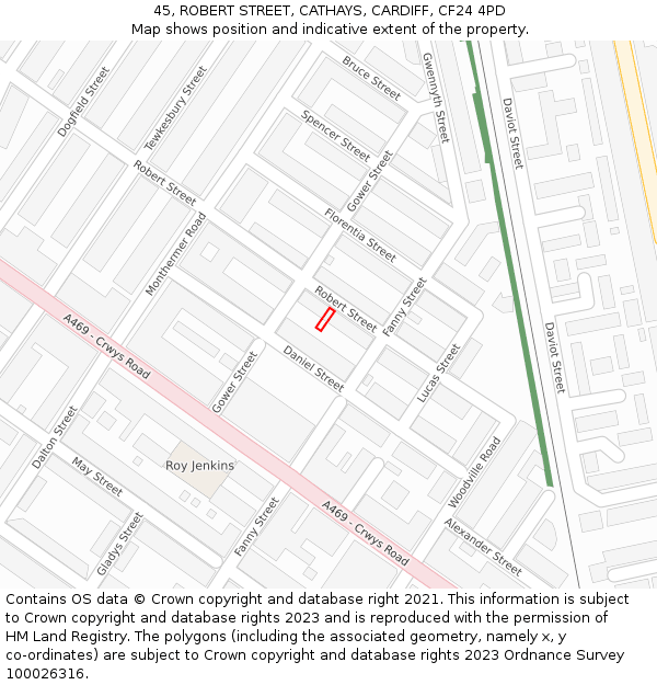 45, ROBERT STREET, CATHAYS, CARDIFF, CF24 4PD: Location map and indicative extent of plot