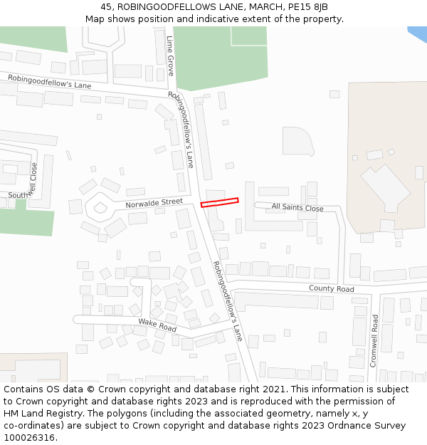 45, ROBINGOODFELLOWS LANE, MARCH, PE15 8JB: Location map and indicative extent of plot