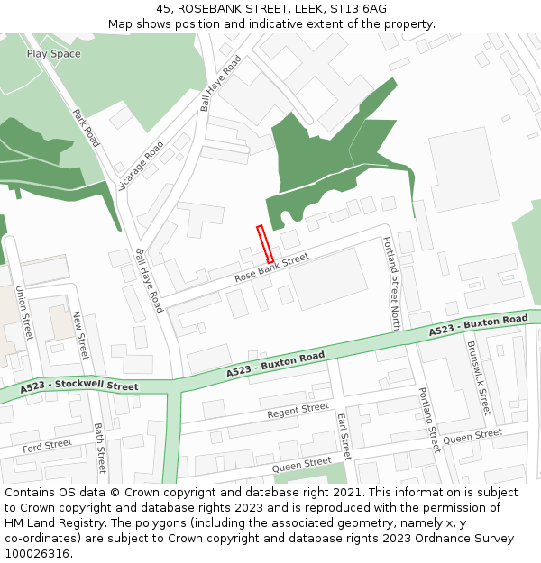 45, ROSEBANK STREET, LEEK, ST13 6AG: Location map and indicative extent of plot