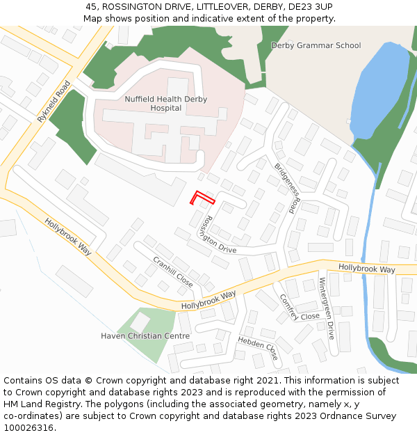 45, ROSSINGTON DRIVE, LITTLEOVER, DERBY, DE23 3UP: Location map and indicative extent of plot