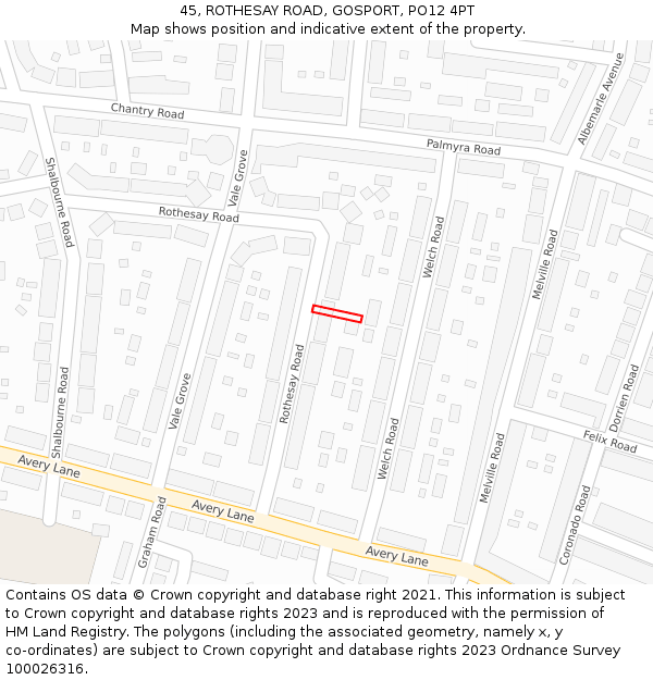 45, ROTHESAY ROAD, GOSPORT, PO12 4PT: Location map and indicative extent of plot