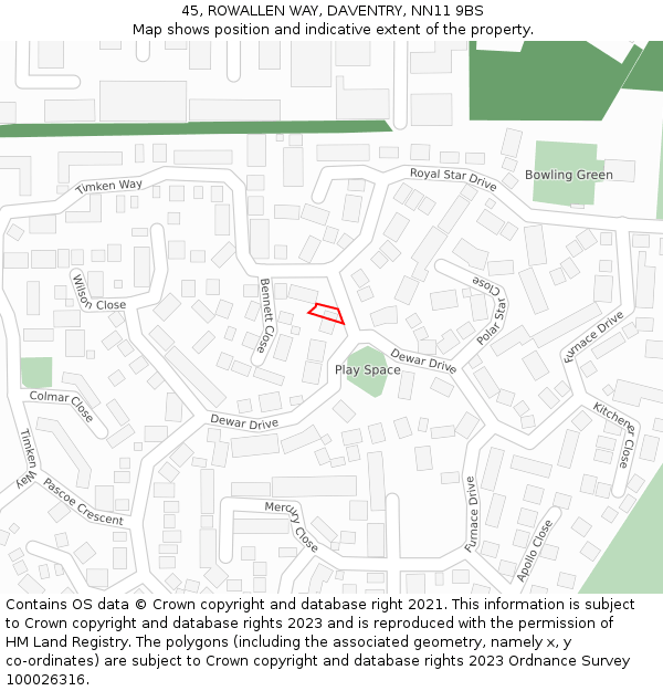 45, ROWALLEN WAY, DAVENTRY, NN11 9BS: Location map and indicative extent of plot