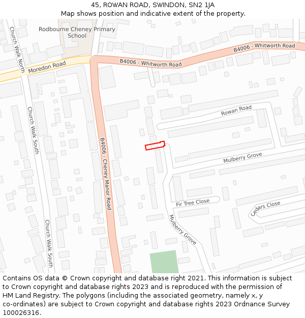 45, ROWAN ROAD, SWINDON, SN2 1JA: Location map and indicative extent of plot