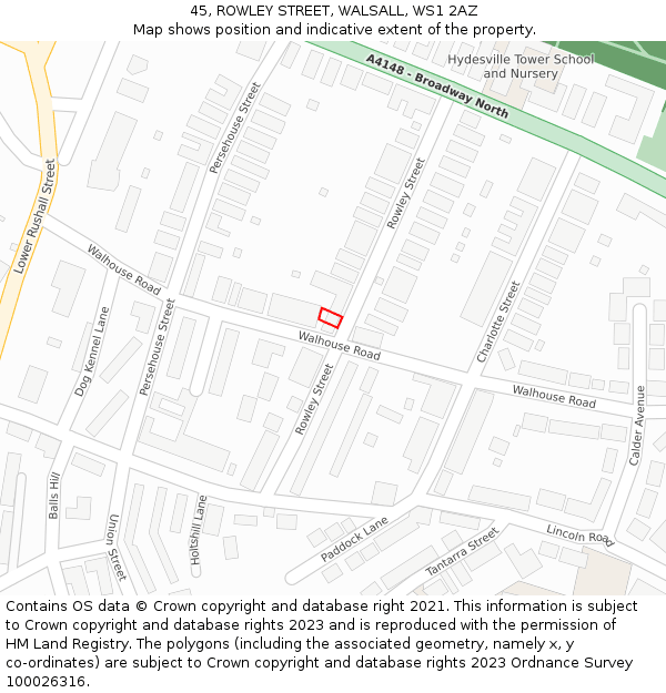 45, ROWLEY STREET, WALSALL, WS1 2AZ: Location map and indicative extent of plot