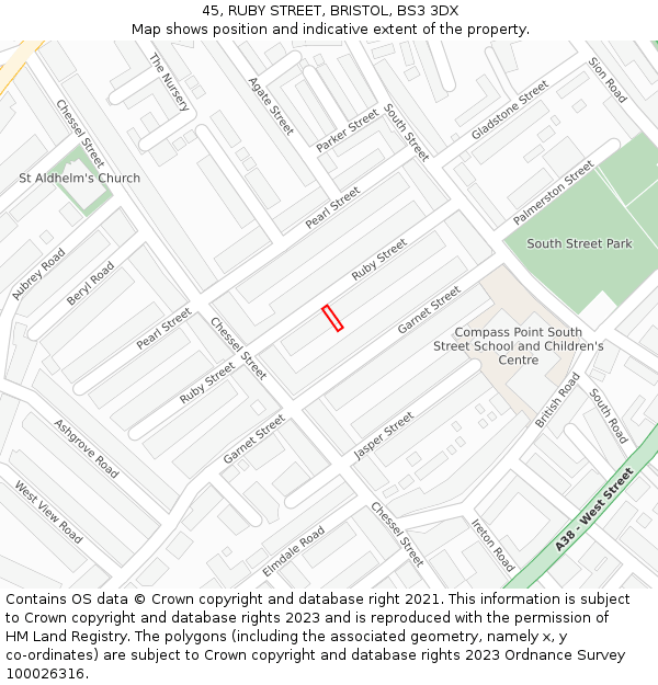 45, RUBY STREET, BRISTOL, BS3 3DX: Location map and indicative extent of plot