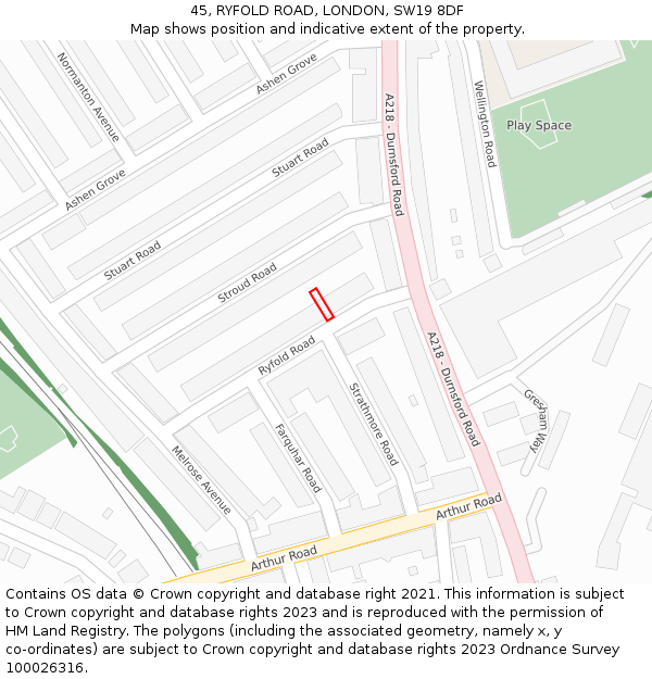 45, RYFOLD ROAD, LONDON, SW19 8DF: Location map and indicative extent of plot