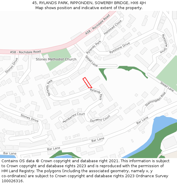 45, RYLANDS PARK, RIPPONDEN, SOWERBY BRIDGE, HX6 4JH: Location map and indicative extent of plot