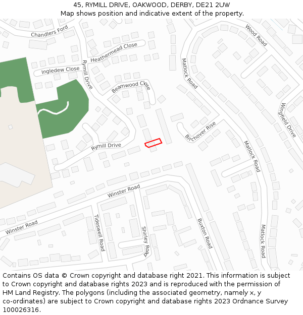 45, RYMILL DRIVE, OAKWOOD, DERBY, DE21 2UW: Location map and indicative extent of plot