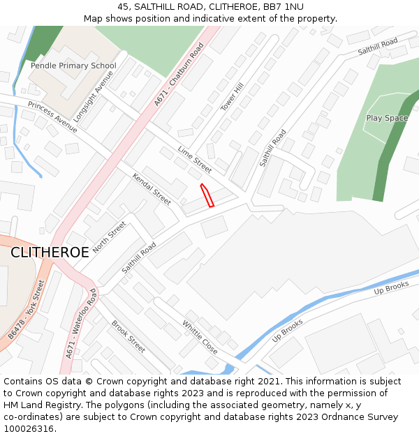 45, SALTHILL ROAD, CLITHEROE, BB7 1NU: Location map and indicative extent of plot
