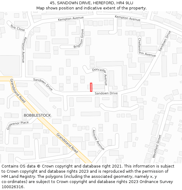 45, SANDOWN DRIVE, HEREFORD, HR4 9LU: Location map and indicative extent of plot