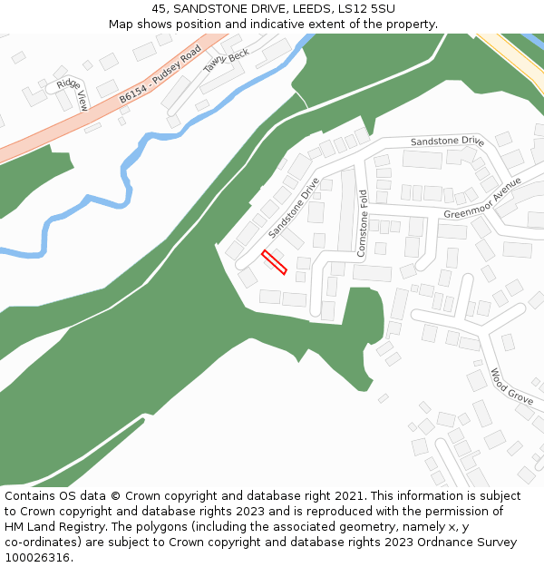 45, SANDSTONE DRIVE, LEEDS, LS12 5SU: Location map and indicative extent of plot