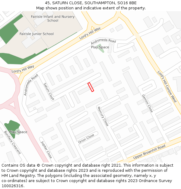 45, SATURN CLOSE, SOUTHAMPTON, SO16 8BE: Location map and indicative extent of plot