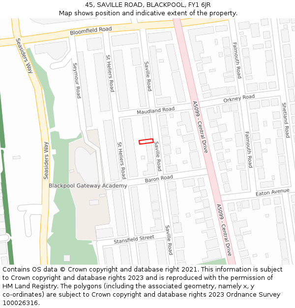 45, SAVILLE ROAD, BLACKPOOL, FY1 6JR: Location map and indicative extent of plot