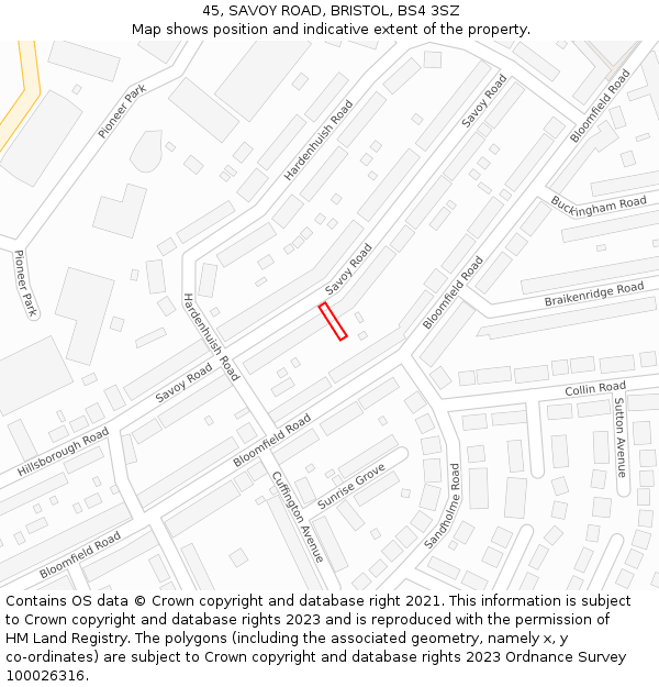 45, SAVOY ROAD, BRISTOL, BS4 3SZ: Location map and indicative extent of plot
