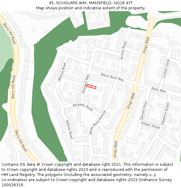45, SCHOLARS WAY, MANSFIELD, NG18 4YT: Location map and indicative extent of plot