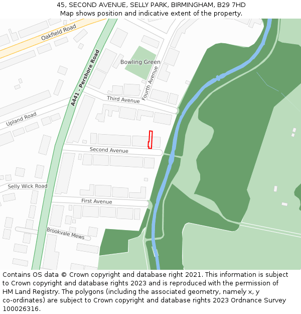 45, SECOND AVENUE, SELLY PARK, BIRMINGHAM, B29 7HD: Location map and indicative extent of plot