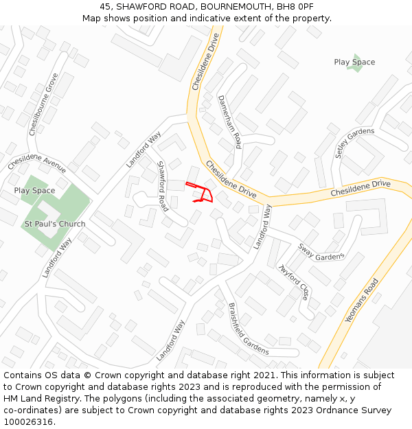 45, SHAWFORD ROAD, BOURNEMOUTH, BH8 0PF: Location map and indicative extent of plot