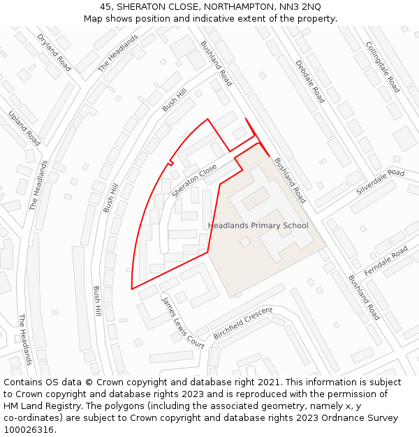 45, SHERATON CLOSE, NORTHAMPTON, NN3 2NQ: Location map and indicative extent of plot