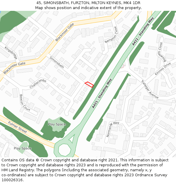 45, SIMONSBATH, FURZTON, MILTON KEYNES, MK4 1DR: Location map and indicative extent of plot