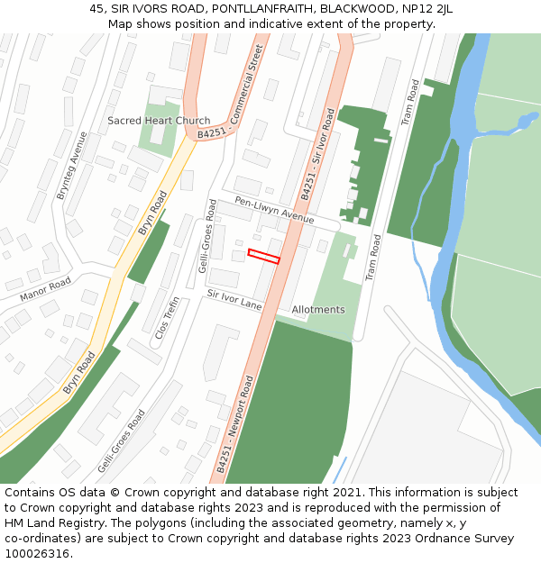 45, SIR IVORS ROAD, PONTLLANFRAITH, BLACKWOOD, NP12 2JL: Location map and indicative extent of plot