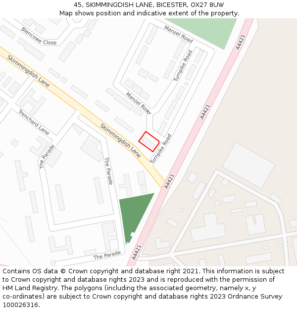 45, SKIMMINGDISH LANE, BICESTER, OX27 8UW: Location map and indicative extent of plot