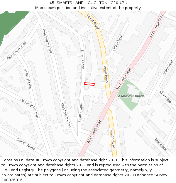 45, SMARTS LANE, LOUGHTON, IG10 4BU: Location map and indicative extent of plot